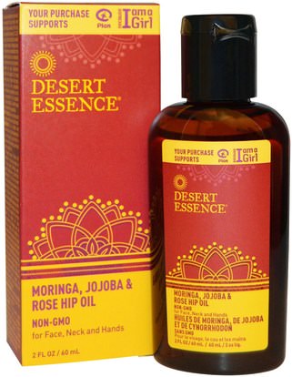 Desert Essence, Moringa, Jojoba & Rose Hip Oil, 2 fl oz (60 ml) ,والصحة، والجلد، وزيت الجوجوبا، وحمام، والجمال، والزيوت العطرية الزيوت، وزيت بذور الورك