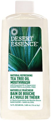 Desert Essence, Natural Refreshing Tea Tree Oil Mouthwash, Alcohol Free, 16 fl oz (480 ml) ,حمام، الجمال، شفهي، تهتم صحة الفم، غسول الفم، الصحة، إلتحم، شاي، تري