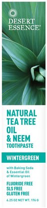 Desert Essence, Natural Tea Tree Oil & Neem Toothpaste, Wintergreen, 6.25 oz (176 g) ,حمام، الجمال، معجون الأسنان، العناية بالأسنان عن طريق الفم، منتجات نظافة الفم