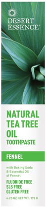 Desert Essence, Natural Tea Tree Oil Toothpaste, Fennel, 6.25 oz (176 g) ,حمام، الجمال، معجون الأسنان، الجلد، شجرة الشاي، الشاي شجرة المنتجات