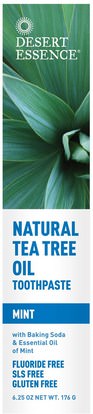 Desert Essence, Natural Tea Tree Oil Toothpaste, Mint, 6.25 oz (176 g) ,حمام، الجمال، معجون الأسنان، العناية بالأسنان عن طريق الفم، منتجات نظافة الفم