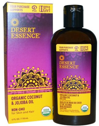 Desert Essence, Organic Coconut & Jojoba Oil, 4 fl oz (118 ml) ,حمام، جمال، زيت جوز الهند، زيت الجوجوبا