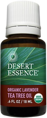 Desert Essence, Organic Lavender Tea Tree Oil.6 fl oz (18 ml) ,حمام، الجمال، الزيوت العطرية الزيوت، زيت الخزامى، زيت شجرة الشاي