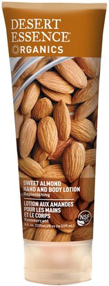 Desert Essence, Organics, Hand and Body Lotion, Almond, 8 fl oz (237 ml) ,حمام، الجمال، غسول الجسم