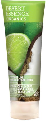 Desert Essence, Organics, Hand and Body Lotion, Coconut Lime, 8 fl oz (237 ml) ,حمام، الجمال، غسول الجسم