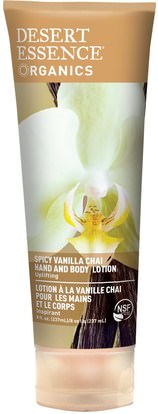 Desert Essence, Organics, Hand and Body Lotion, Spicy Vanilla Chai, 8 fl oz (237 ml) ,حمام، الجمال، غسول الجسم