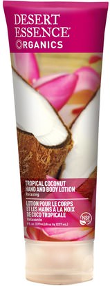 Desert Essence, Organics, Hand and Body Lotion, Tropical Coconut, 8 fl oz (237 ml) ,حمام، الجمال، غسول الجسم