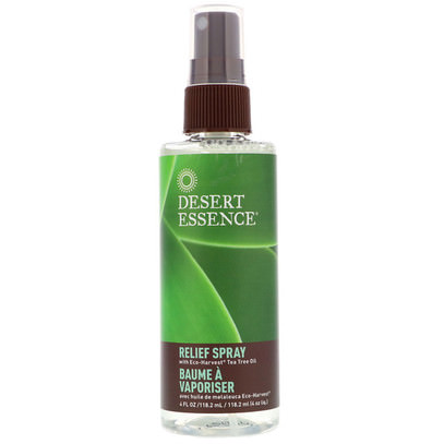Desert Essence, Relief Spray, 4 fl oz (120 ml) ,الصحة، الجلد، الروائح الزيوت العطرية، زيت شجرة الشاي