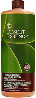 Desert Essence, Thoroughly Clean Face Wash - Original, Oily & Combination Skin, 32 fl oz (946 ml) ,الجمال، العناية بالوجه، المطهرات للوجه، الصحة، إلتحم