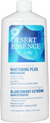 Desert Essence, Whitening Plus Mouthwash, Cool Mint, 16 fl oz (480 ml) ,حمام، الجمال، العناية بالأسنان عن طريق الفم، غسول الفم، تبييض الأسنان