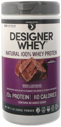 Designer Protein, Designer Whey, Natural 100% Whey Protein, Double Chocolate, 2 lbs (908 g) ,المكملات الغذائية، بروتين مصل اللبن