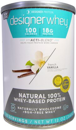 Designer Protein, Designer Whey, with Acti-Blend, Natural 100% Whey Based Protein, French Vanilla, 12 oz (340 g) ,المكملات الغذائية، بروتين مصل اللبن