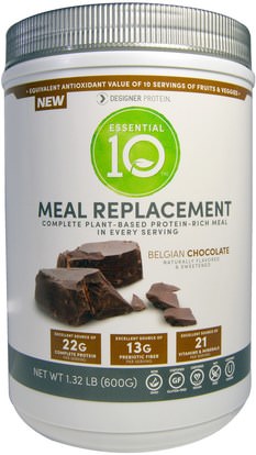 Designer Protein, Essential 10, Meal Replacement, Protein-Rich Meal, Belgian Chocolate, 1.32 lbs (600 g) ,والمكملات الغذائية، والبروتين، والهدايا استبدال وجبة