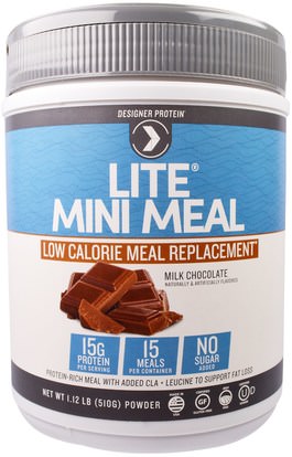 Designer Protein, Lite, Mini Meal Low Calorie Meal Replacement Powder, Milk Chocolate, 1.12 lb (510 g) ,بروتين