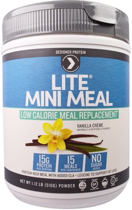 Designer Protein, Lite Mini Meal Low Calorie Meal Replacement Powder, Vanilla Creme, 1.12 lb (510 g) ,بروتين