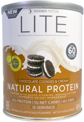Designer Protein, Lite, Natural Protein, Chocolate Cookies & Cream, 9.03 oz (256 g) ,والمكملات الغذائية، والبروتين