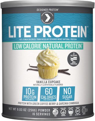 Designer Protein, Lite Protein, Low Calorie Natural Protein, Vanilla Cupcake, 9.03 oz (256 g) ,والمكملات الغذائية، والبروتين