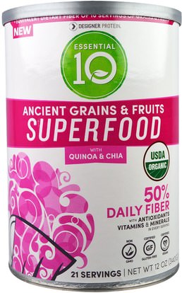 Designer Protein, Organic, Essential 10, Ancient Grains & Fruits Superfood, 12 oz (340 g) ,والمكملات الغذائية، والبروتين