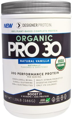 Designer Protein, Organic, Pro 30, Natural Vanilla, 1.29 lbs (586 g) ,والمكملات الغذائية، والبروتين