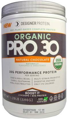 Designer Protein, Organic Pro 30, Performance Protein, Natural Chocolate, 1.29 lbs (586 g) ,والمكملات الغذائية، والبروتين