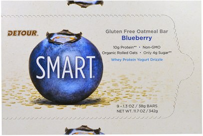 Detour, Gluten Free Oatmeal Bar, Blueberry, 9 Bars, 1.3 oz (38 g) Each ,الطعام، الوجبات الخفيفة، بروتين أشرطة