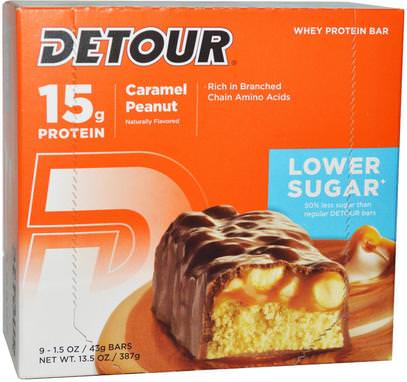 Detour, Whey Protein Bar, Caramel Peanut, 9 Bars, 1.5 oz (43 g) Each ,والرياضة، والبروتين أشرطة