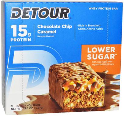 Detour, Whey Protein Bar, Chocolate Chip Caramel, 9 Bars, 1.5 oz (43 g) Each ,والرياضة، والبروتين أشرطة