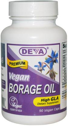 Deva, Vegan, Borage Oil, 90 Vegan Caps ,المكملات الغذائية، إيفا أوميجا 3 6 9 (إيبا دا)، زيت بوريج
