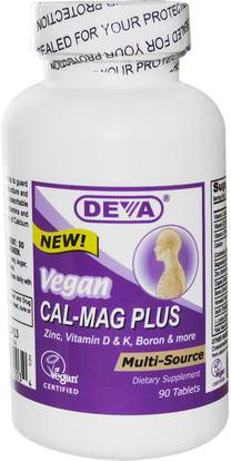 Deva, Vegan, Cal-Mag Plus, 90 Tablets ,المكملات الغذائية، والمعادن، والكالسيوم