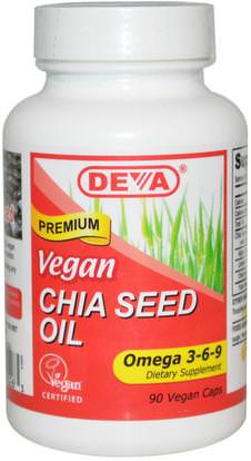 Deva, Vegan, Chia Seed Oil, Omega 3-6-9, 90 Vegan Caps ,المكملات الغذائية، إيفا أوميجا 3 6 9 (إيبا دا)، بذور شيا، بذور شيا استخراج