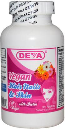 Deva, Vegan, Hair Nails & Skin, 90 Tablets ,الصحة، المرأة، مكملات الشعر، مكملات الأظافر، مكملات الجلد