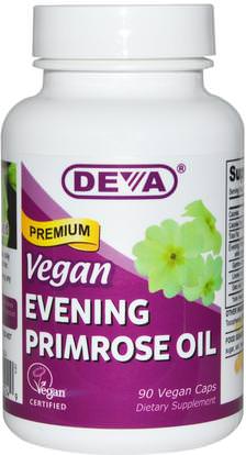 Deva, Vegan, Premium Evening Primrose Oil, 90 Vegan Caps ,المكملات الغذائية، إيفا أوميجا 3 6 9 (إيبا دا)، زيت زهرة الربيع المسائية