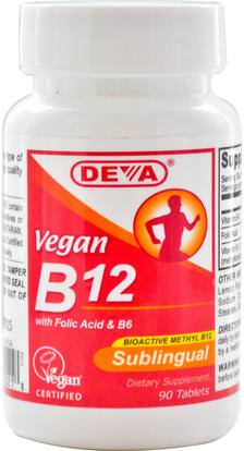 Deva, Vegan, B12, Sublingual, 90 Tablets ,الفيتامينات، وفيتامين ب، وفيتامين ب 12، وفيتامين ب 12 - ميثيلكوبالامين