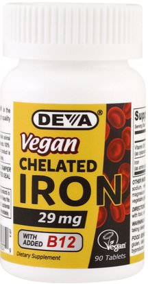 Deva, Vegan, Chelated Iron, 29 mg, 90 Tablets ,المكملات الغذائية، والمعادن، والحديد