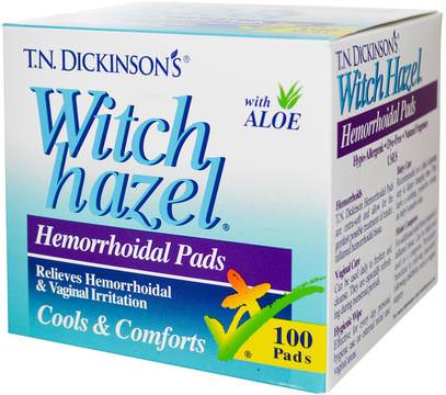 Dickinson Brands, T.N. Dickinsons Witch Hazel Hemorrhoidal Pads, with Aloe, 100 Pads ,والصحة، والبواسير، ومنتجات البواسير