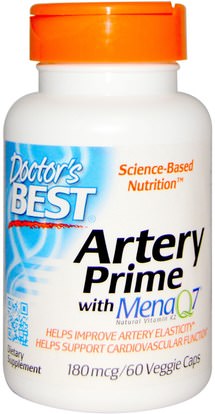 Doctors Best, Artery Prime with Mena Q7, 180 mcg, 60 Veggie Caps ,الفيتامينات، فيتامين d3، الصحة، القلب القلب والأوعية الدموية، دعم القلب