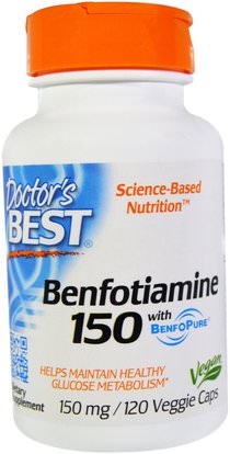 Doctors Best, Benfotiamine with BenfoPure, 150 mg, 120 Veggie Caps ,المكملات الغذائية، بنفوتيامين