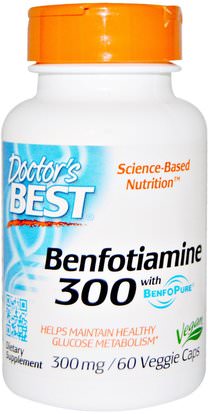 Doctors Best, Benfotiamine with BenfoPure, 300 mg, 60 Veggie Caps ,المكملات الغذائية، بنفوتيامين
