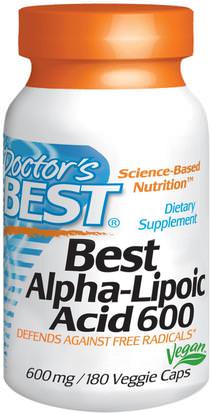 Doctors Best, Best Alpha-Lipoic Acid, 600 mg, 180 Veggie Caps ,والمكملات الغذائية، ومضادات الأكسدة، حمض الليبويك ألفا، ألفا حمض ليبويك 600 ملغ