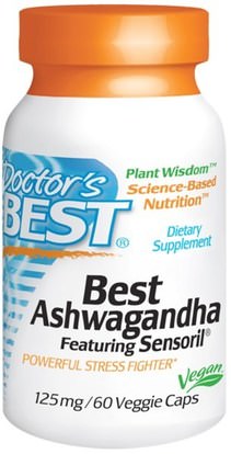 Doctors Best, Best Ashwagandha, Featuring Sensoril, 125 mg, 60 Veggie Caps ,الأعشاب، أشواغاندا ويثانيا سومنيفيرا، أدابتوجين