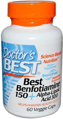 Doctors Best, Best Benfotiamine 150 + Alpha-Lipoic Acid 300, 60 Veggie Caps ,المكملات الغذائية، مضادات الأكسدة، ألفا حمض ليبويك، بنفوتيامين