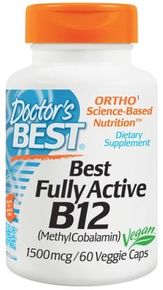 Doctors Best, Best Fully Active B12, 1500 mcg, 60 Veggie Caps ,الفيتامينات، وفيتامين ب، وفيتامين ب 12، وفيتامين ب 12 - ميثيلكوبالامين