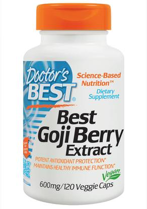 Doctors Best, Best Goji Berry Extract, 600 mg, 120 Veggie Caps ,المكملات الغذائية، مقتطفات الفاكهة، غوجي مقتطفات السوائل، أدابتوغين