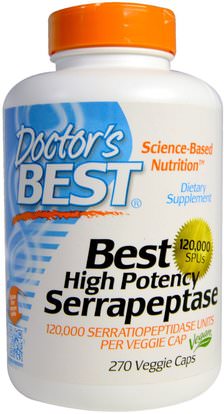 Doctors Best, Best High Potency Serrapeptase, 120,000 SPUs, 270 Veggie Caps ,والمكملات الغذائية، والانزيمات، سيرابيبتاس