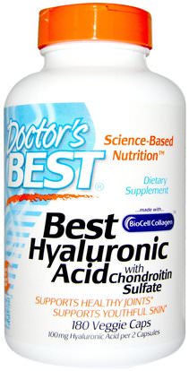Doctors Best, Best Hyaluronic Acid, With Chondroitin Sulfate, 180 Veggie Caps ,الصحة، العظام، هشاشة العظام، نساء، هيالورونيك