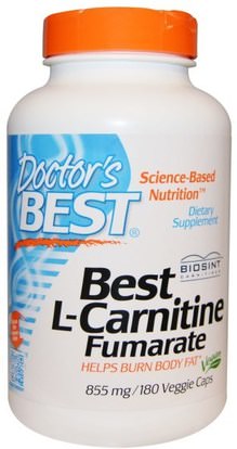 Doctors Best, Best L-Carnitine Fumarate, 855 mg, 180 Veggie Caps ,المكملات الغذائية، والأحماض الأمينية، ل كارنيتين، ل كارنيتين فوماريت