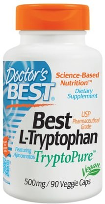 Doctors Best, Best L-Tryptophan, 500 mg, 90 Veggie Caps ,المكملات الغذائية، ل التربتوفان، والنوم