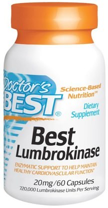 Doctors Best, Best Lumbrokinase, 20 mg, 60 Capsules ,المكملات الغذائية، الإنزيمات، لومبروكيناس