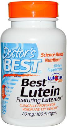 Doctors Best, Best Lutein With Lutemax 2020, 20 mg, 180 Softgels ,المكملات الغذائية، مضادات الأكسدة، اللوتين