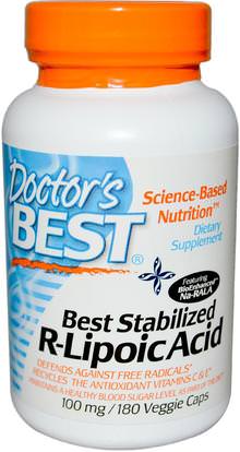 Doctors Best, Best Stabilized R-Lipoic Acid, 100 mg, 180 Veggie Caps ,المكملات الغذائية، مضادات الأكسدة، حمض الليبويك ألفا، حمض الليبويك r